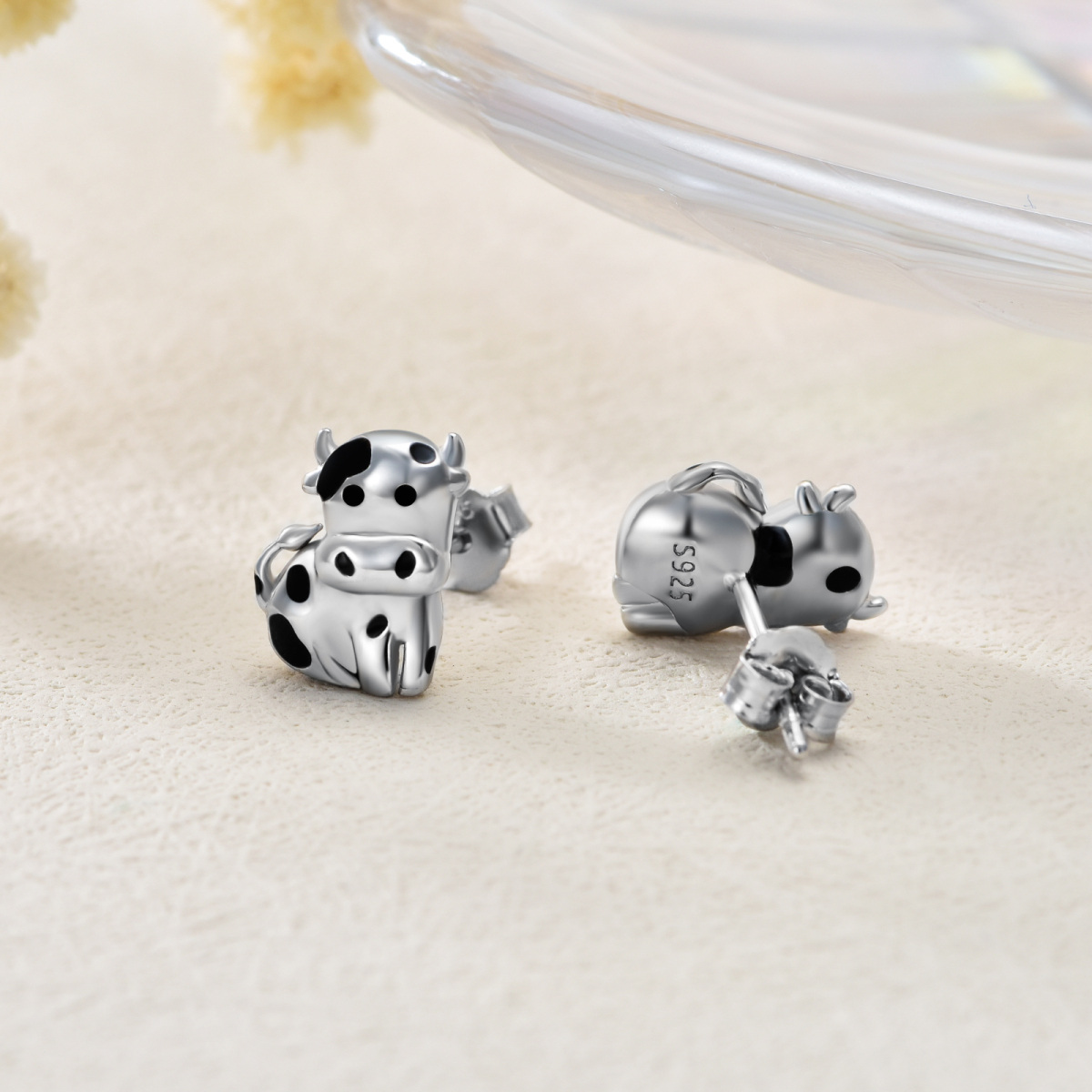 Sterling Silver Cow Stud Earrings-3