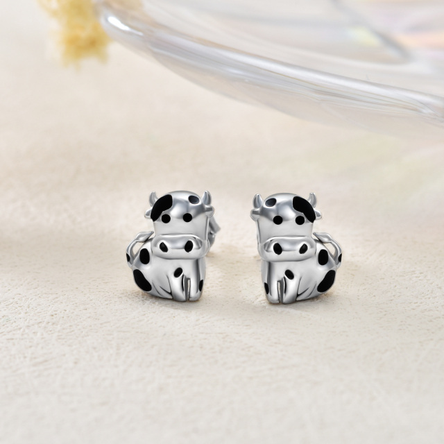 Sterling Silver Cow Stud Earrings-2