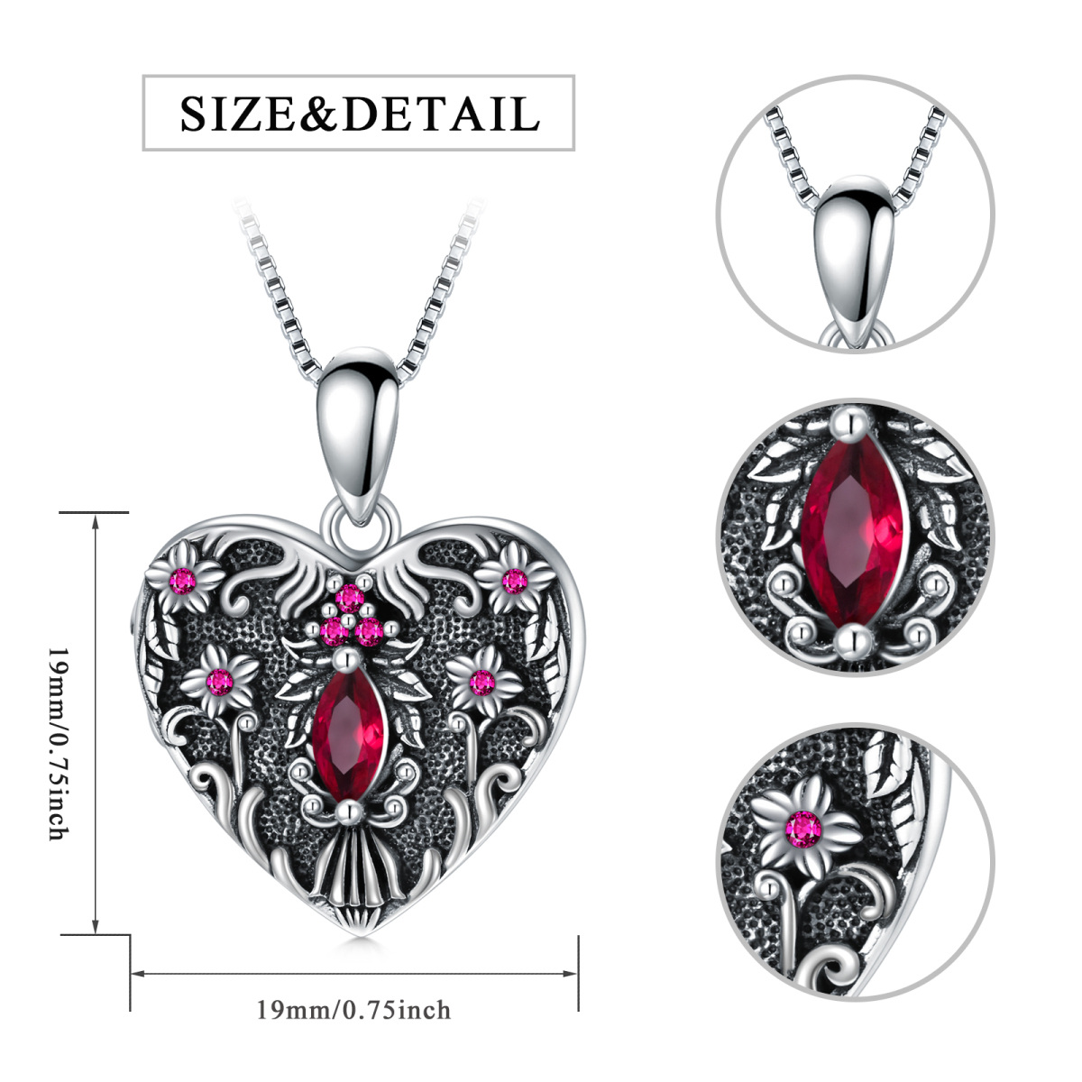 Sterling Silver with Black Rhodium Cubic Zirconia Personalized Photo & Heart Personalized Photo Locket Necklace-5