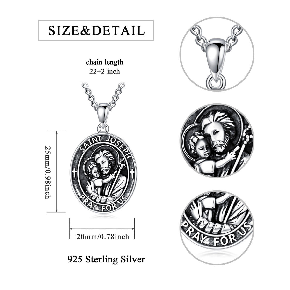 Sterling Silver Saint Joseph Pendant Necklace-6