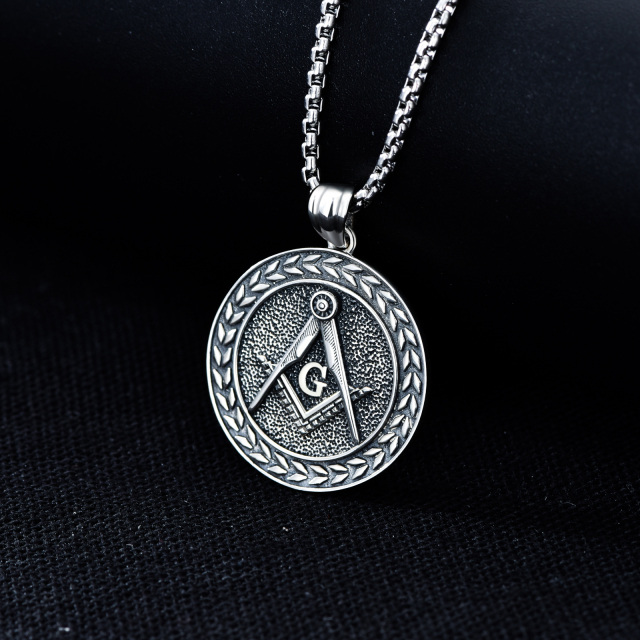 Sterling Silver Masonic Symbol Coin Pendant Necklace for Men-2