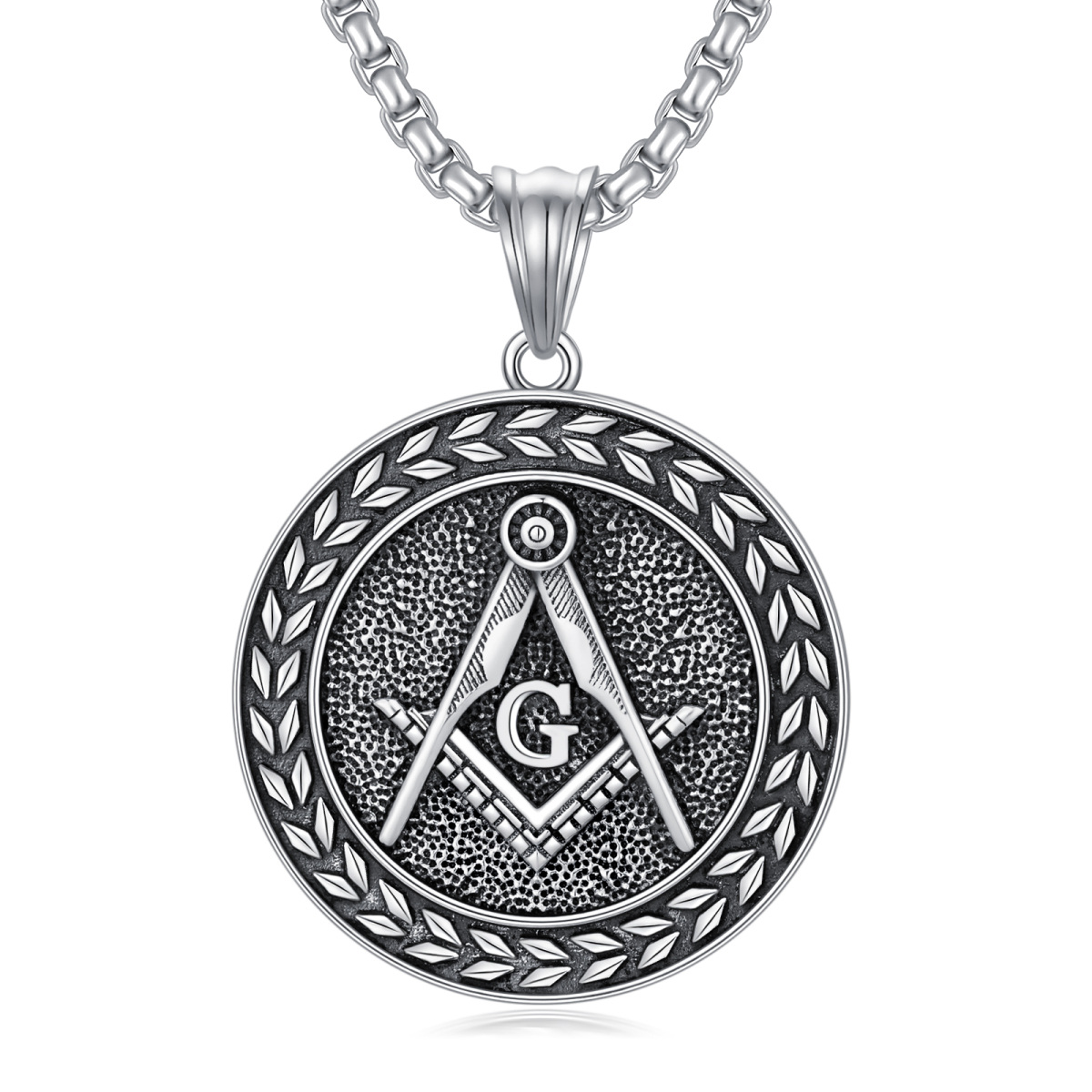 Sterling Silver Masonic Symbol Coin Pendant Necklace for Men-1