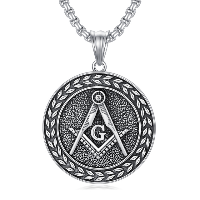 Sterling Silver Masonic Symbol Coin Pendant Necklace for Men-0