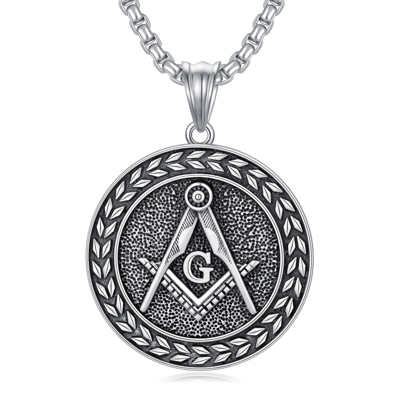 Sterling Silver Masonic Symbol Coin Pendant Necklace for Men