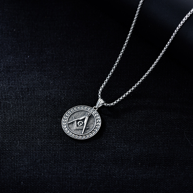 Sterling Silver Masonic Symbol Coin Pendant Necklace for Men-3