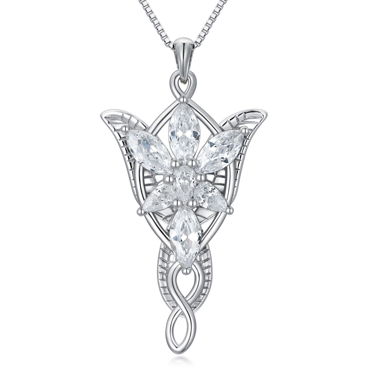 Sterling Silver Cubic Zirconia Lord Ring Pendant Necklace-1