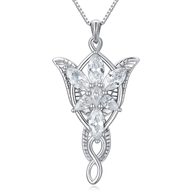 Sterling Silver Cubic Zirconia Lord Ring Pendant Necklace-0