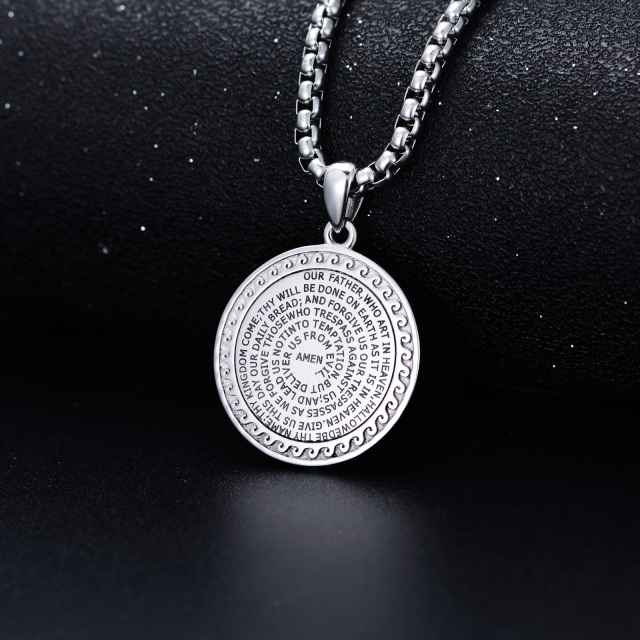 Sterling Silver Circle Coin Pendant Necklace-3