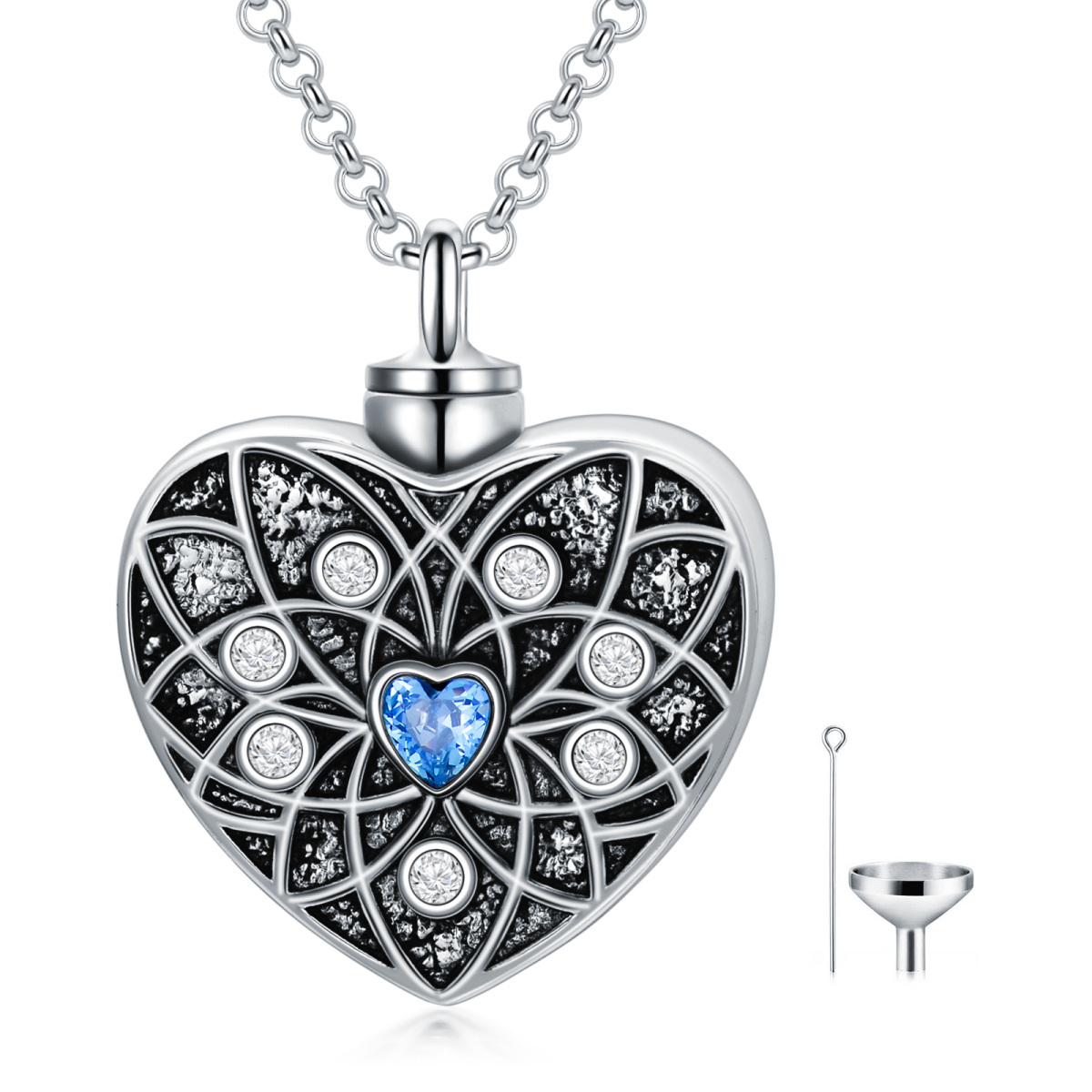 Sterling Silver Cubic Zirconia Lotus & Heart Urn Necklace for Ashes-1