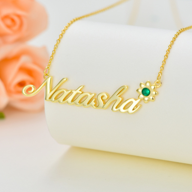 10K Gold Cubic Zirconia Personalized Birthstone Pendant Necklace-4