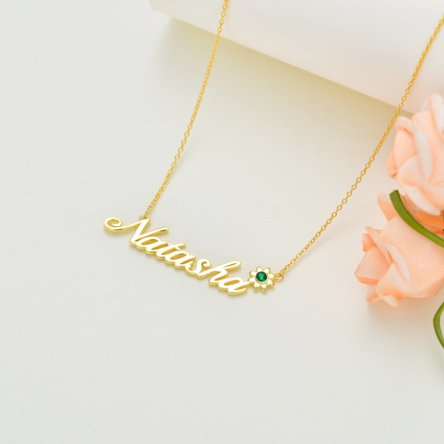 10K Gold Cubic Zirconia Personalized Birthstone Pendant Necklace-5