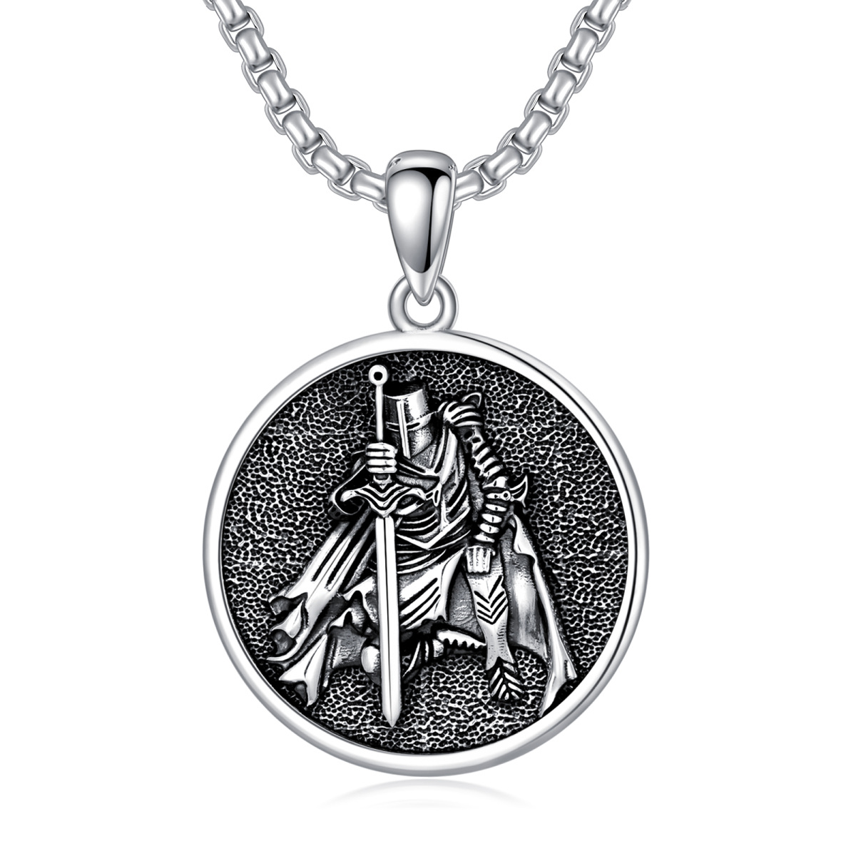 Sterling Silver with Black Rhodium Viking Rune Coin Pendant Necklace for Men-1