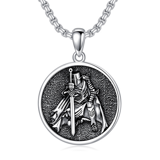 Sterling Silver with Black Rhodium Viking Rune Coin Pendant Necklace for Men