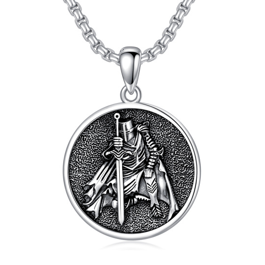 Collier en argent sterling et rhodium noir avec pendentif en forme de pièce de monnaie des