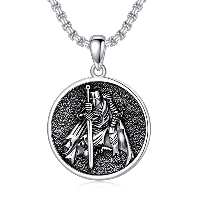 Colar de prata esterlina com pingente de moeda de runa viking em ródio negro para homem-0
