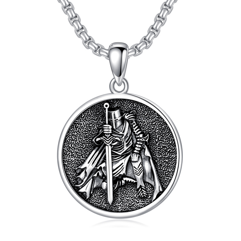 Sterling Silver with Black Rhodium Viking Rune Coin Pendant Necklace for Men
