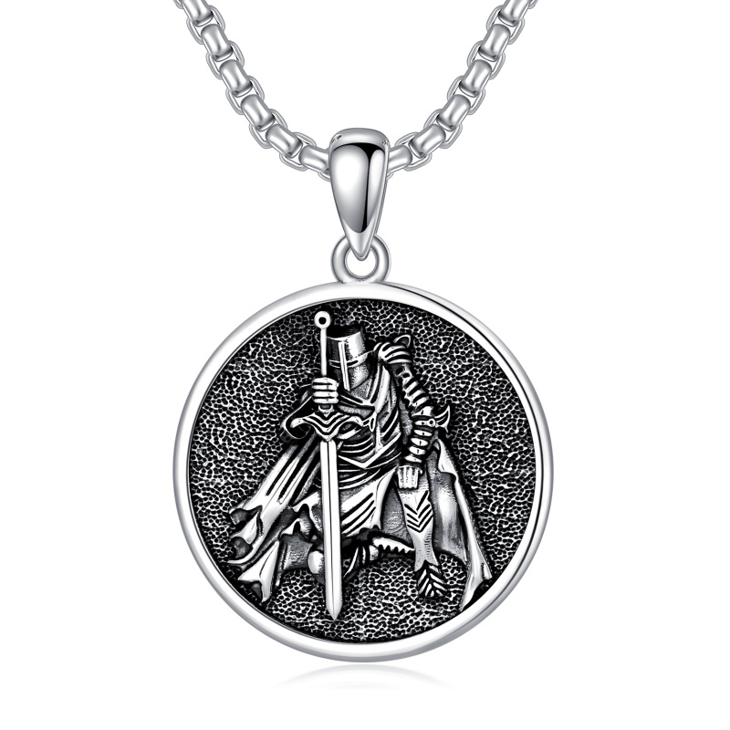 Collier en argent sterling et rhodium noir avec pendentif en forme de pièce de monnaie des