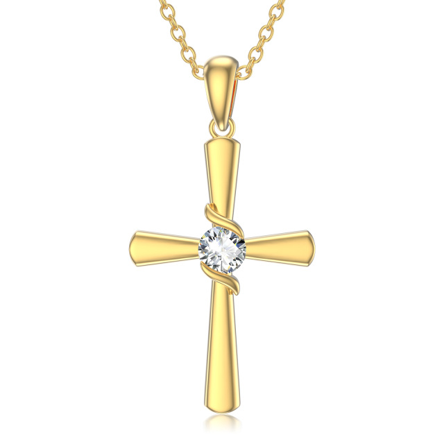 10K Gold Zircon Cross Pendant Necklace-1