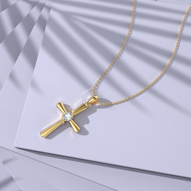 10K Gold Zircon Cross Pendant Necklace-5