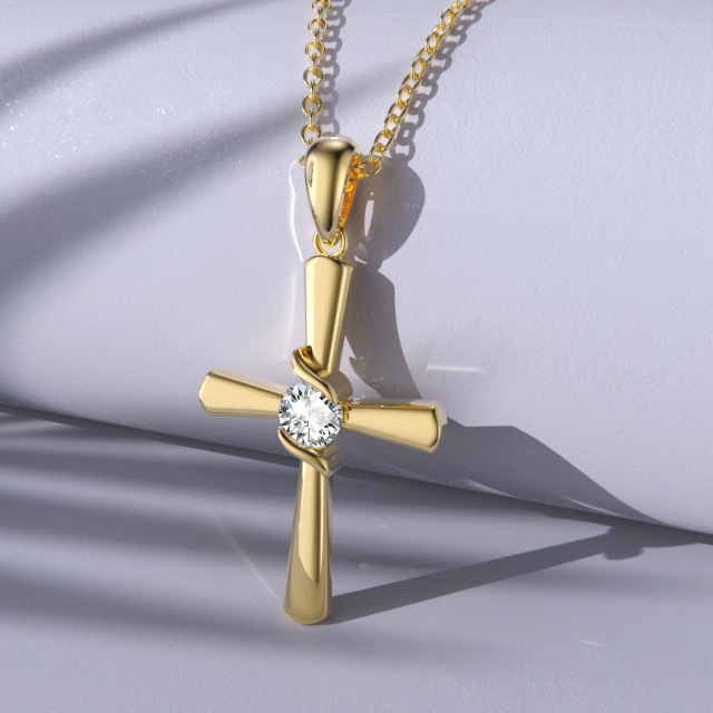 10K Gold Zircon Cross Pendant Necklace-4
