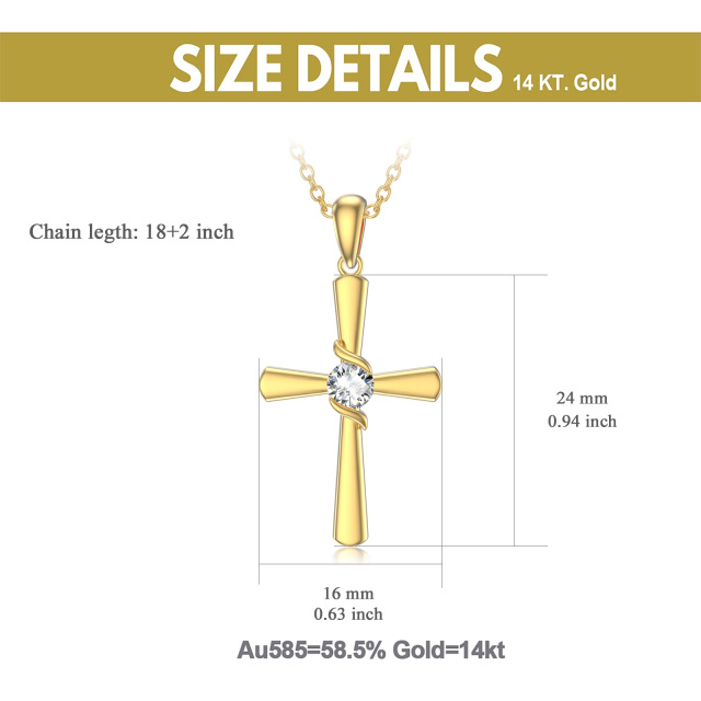 10K Gold Zircon Cross Pendant Necklace-6