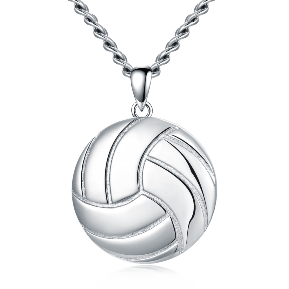 Sterling Silver Volleyball Pendant Necklace for Men-1