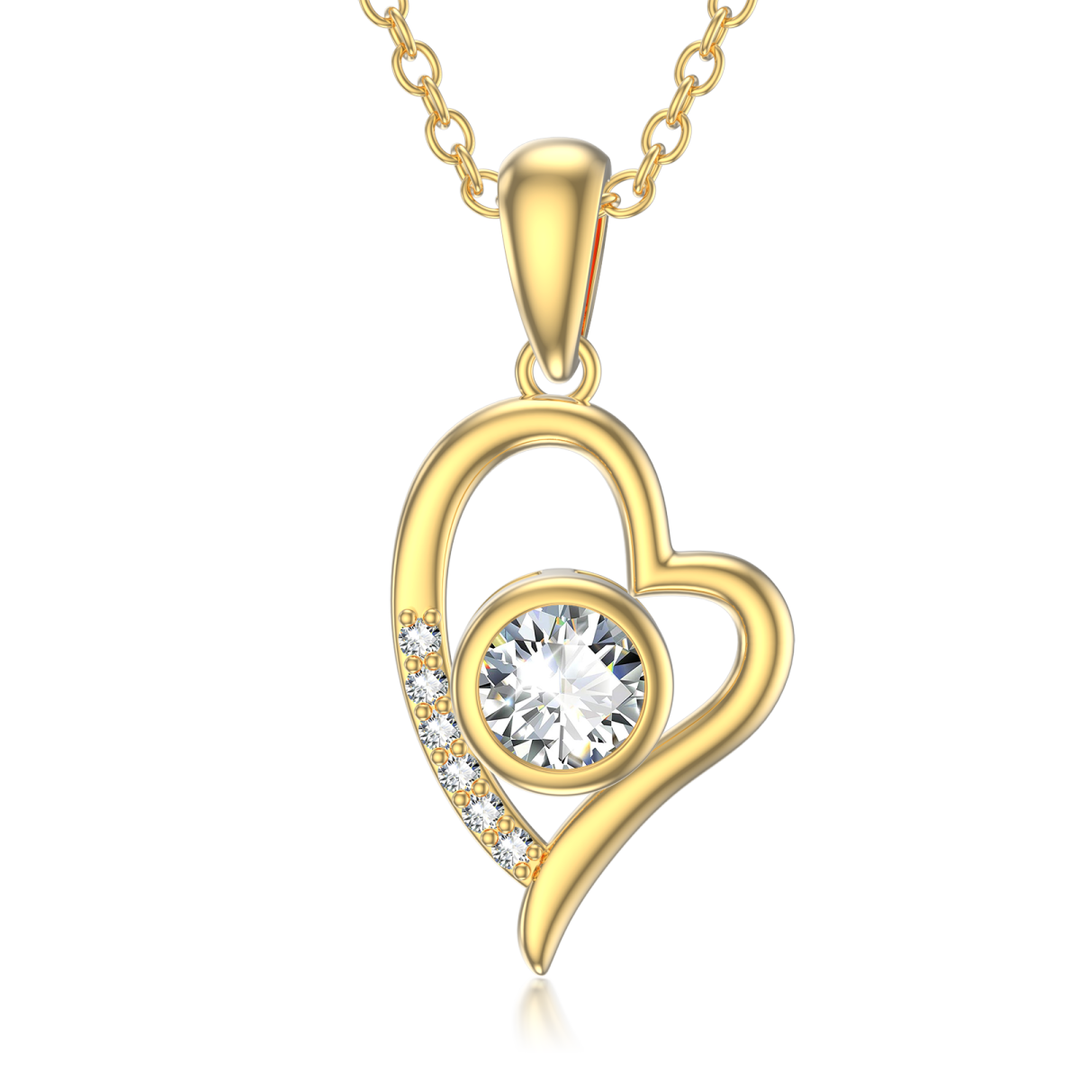 10K Gold Cubic Zirconia Heart Pendant Necklace-1