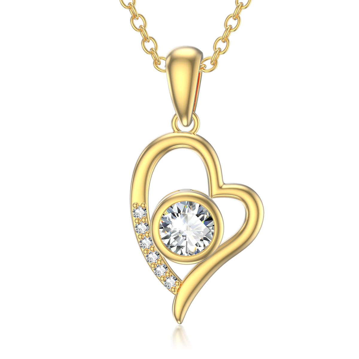 10K Gold Cubic Zirkonia Herz-Anhänger Halskette-1