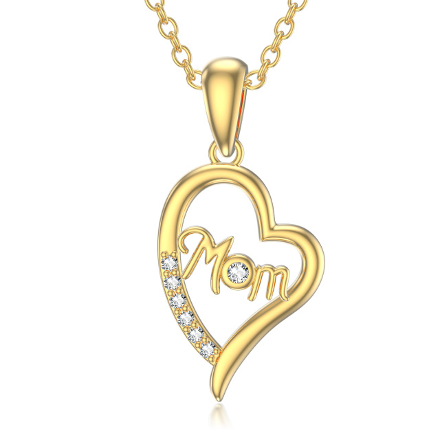 10K Gold Round Crystal Mother Pendant Necklace-0