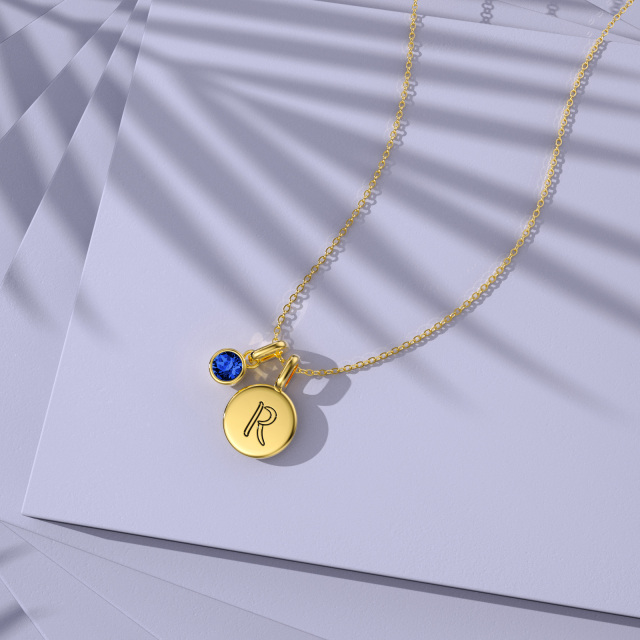 colar simples do pendente do alfabeto da letra inicial do ouro 10K com Birthstone-3