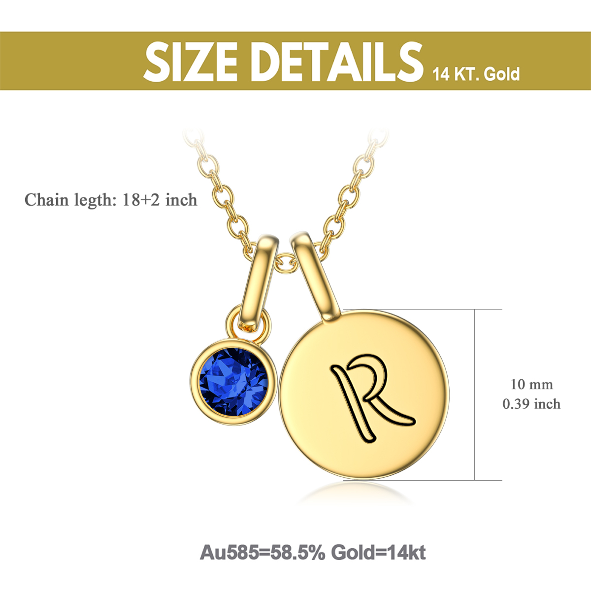18K Gold Circular Shaped Cubic Zirconia Personalized Birthstone Pendant Necklace-6