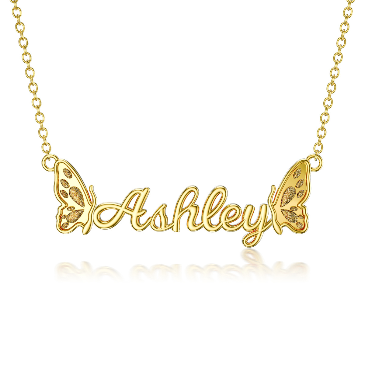 10K Gold Circular Shaped Crystal Personalized Birthstone & Personalized Classic Name Pendant Necklace-1