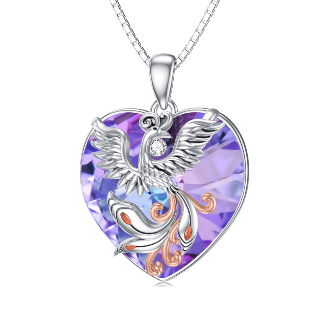 Sterling Silver Crystal Phoenix Pendant Necklace-1