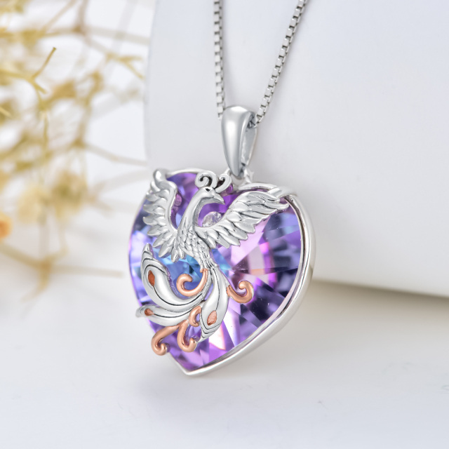 Sterling Silver Crystal Phoenix Pendant Necklace-2