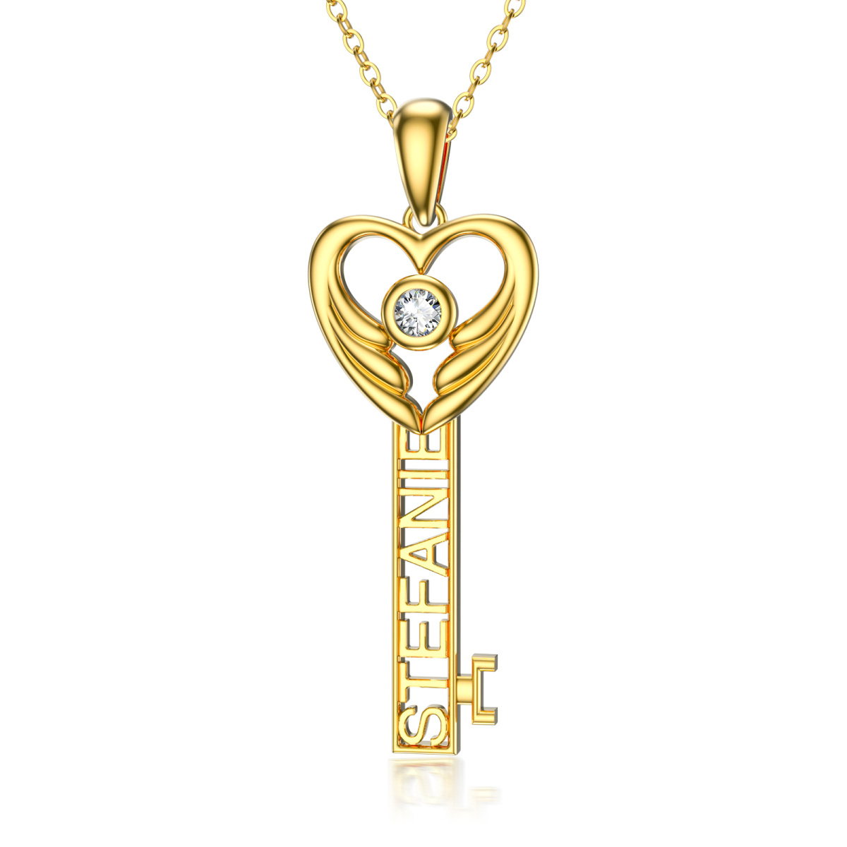 10K Gold Crystal Key Pendant Necklace-1