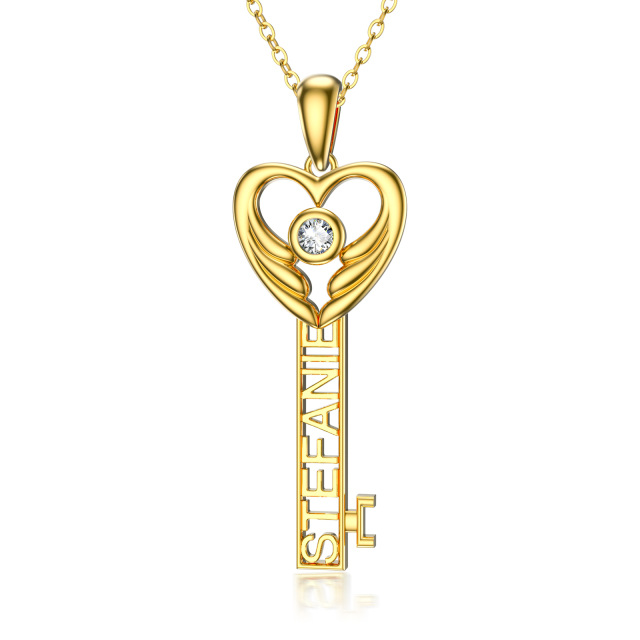 10K Gold Crystal Key Pendant Necklace-0