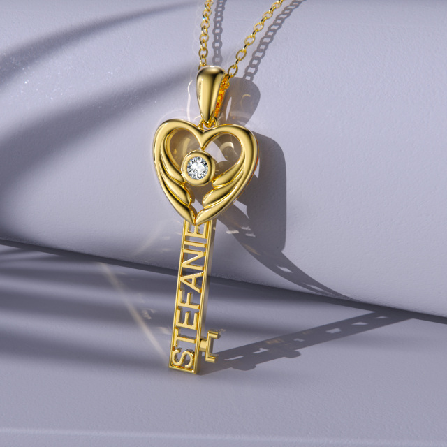 10K Gold Crystal Key Pendant Necklace-3