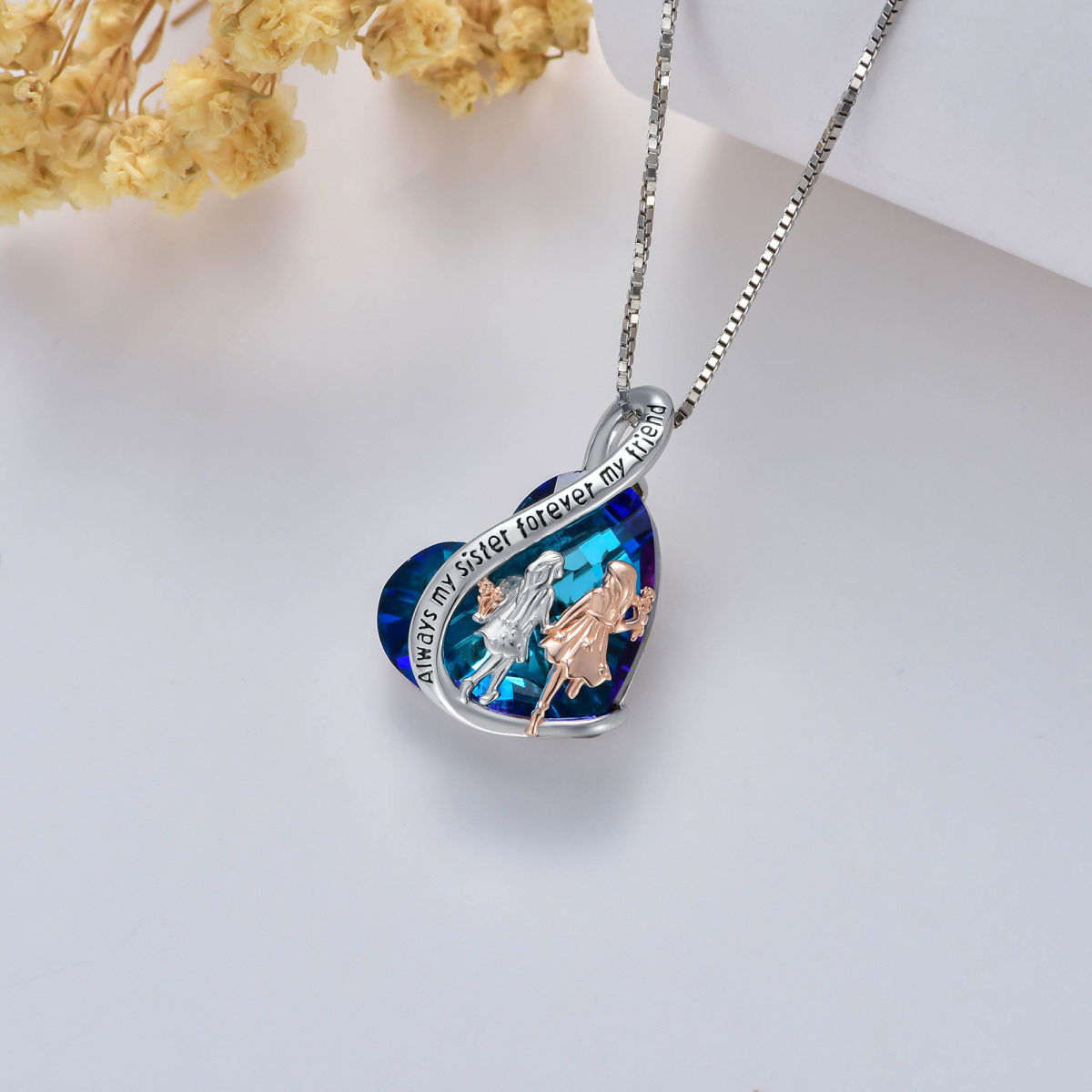 Collier en argent sterling avec pendentif en cristal bicolore en forme de coeur et symbole-4