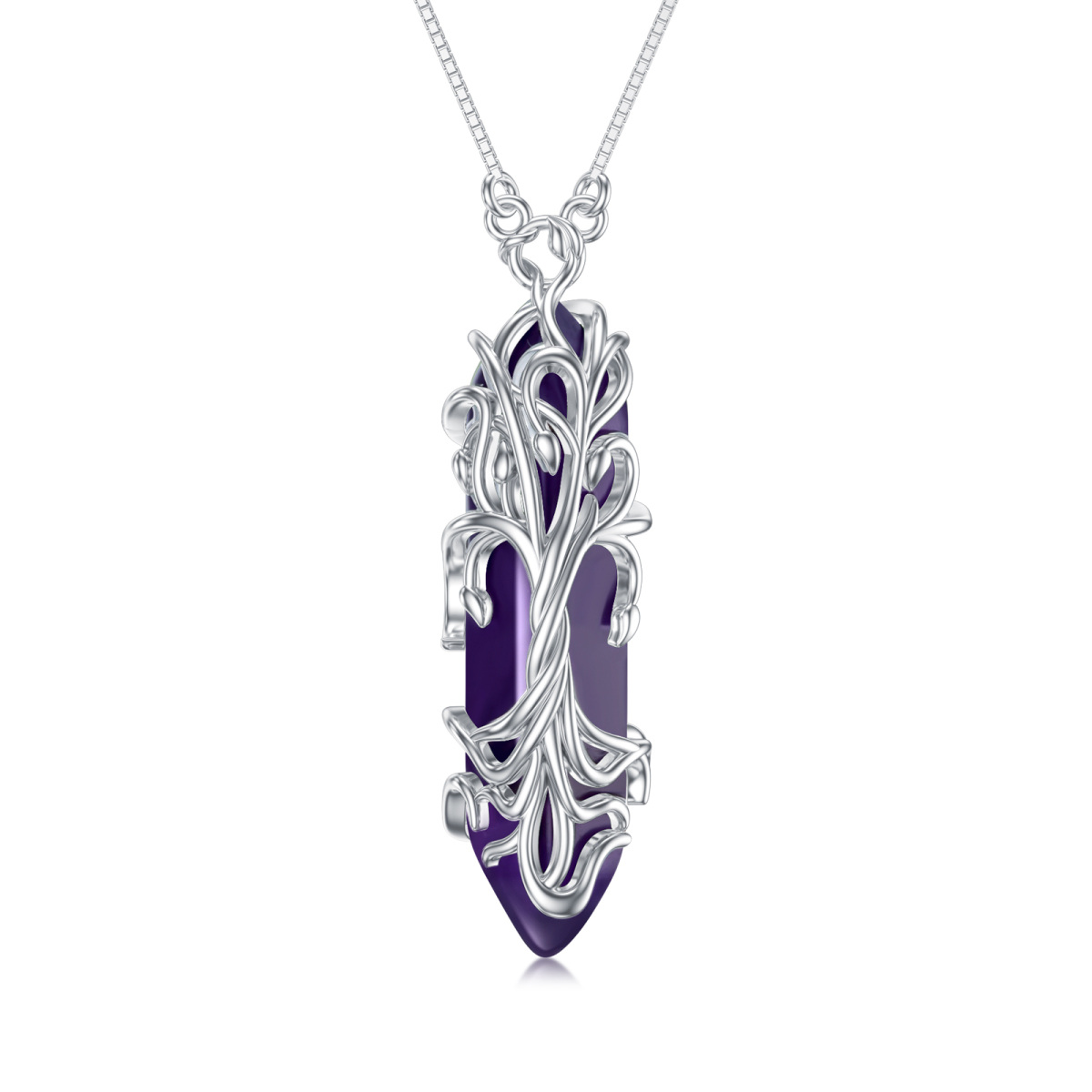 Collar colgante de plata de ley con forma de árbol de la vida y bala de cristal morado-1