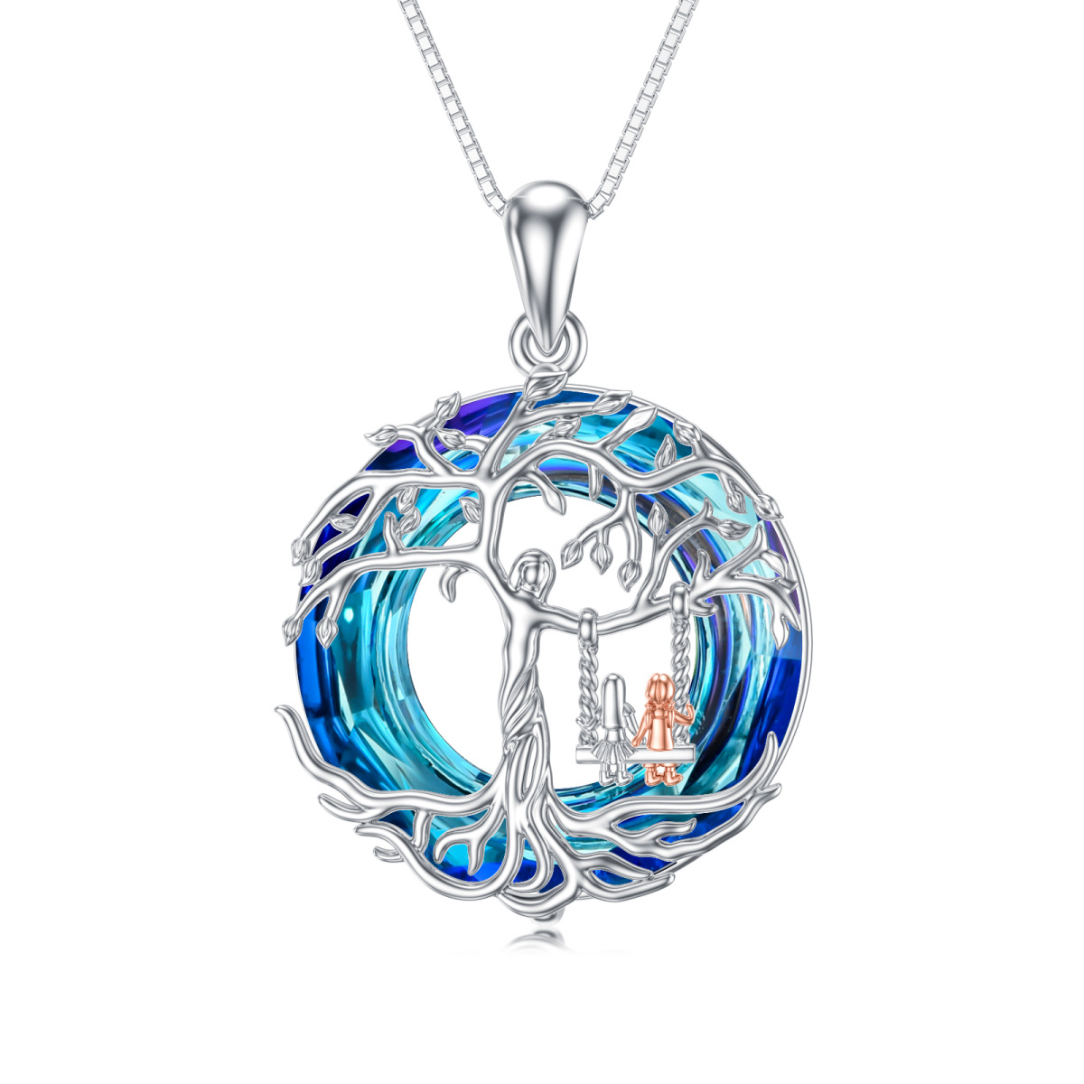 Sterling Silver Two-tone Crystal Tree Of Life Pendant Necklace-1