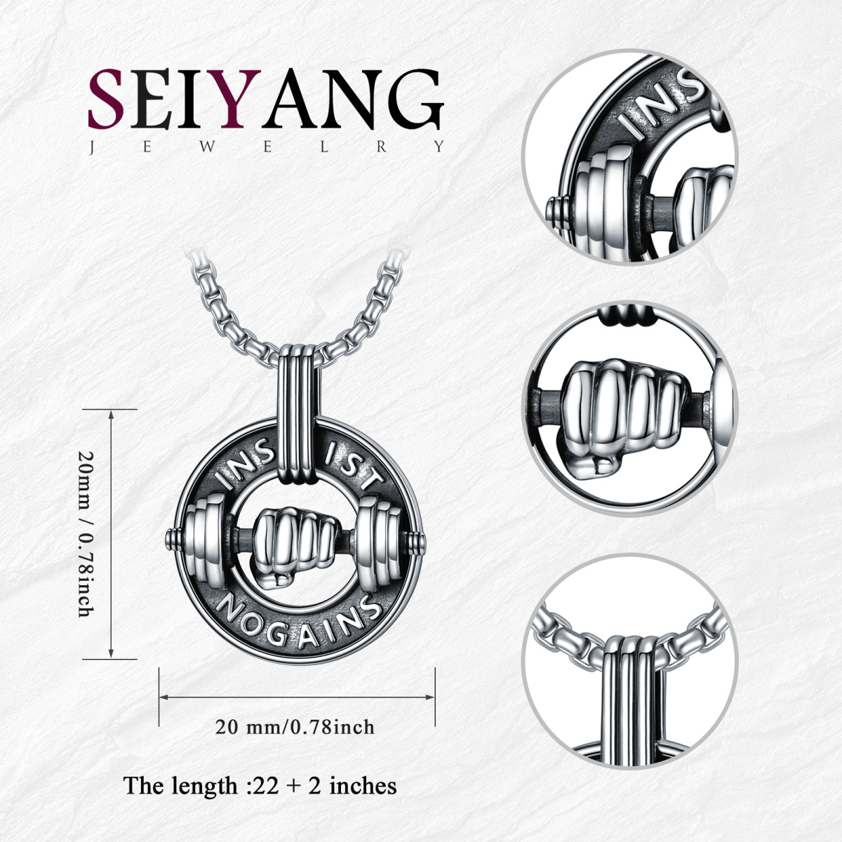 Sterling Silver Dumbbell Pendant Necklace for Men-7