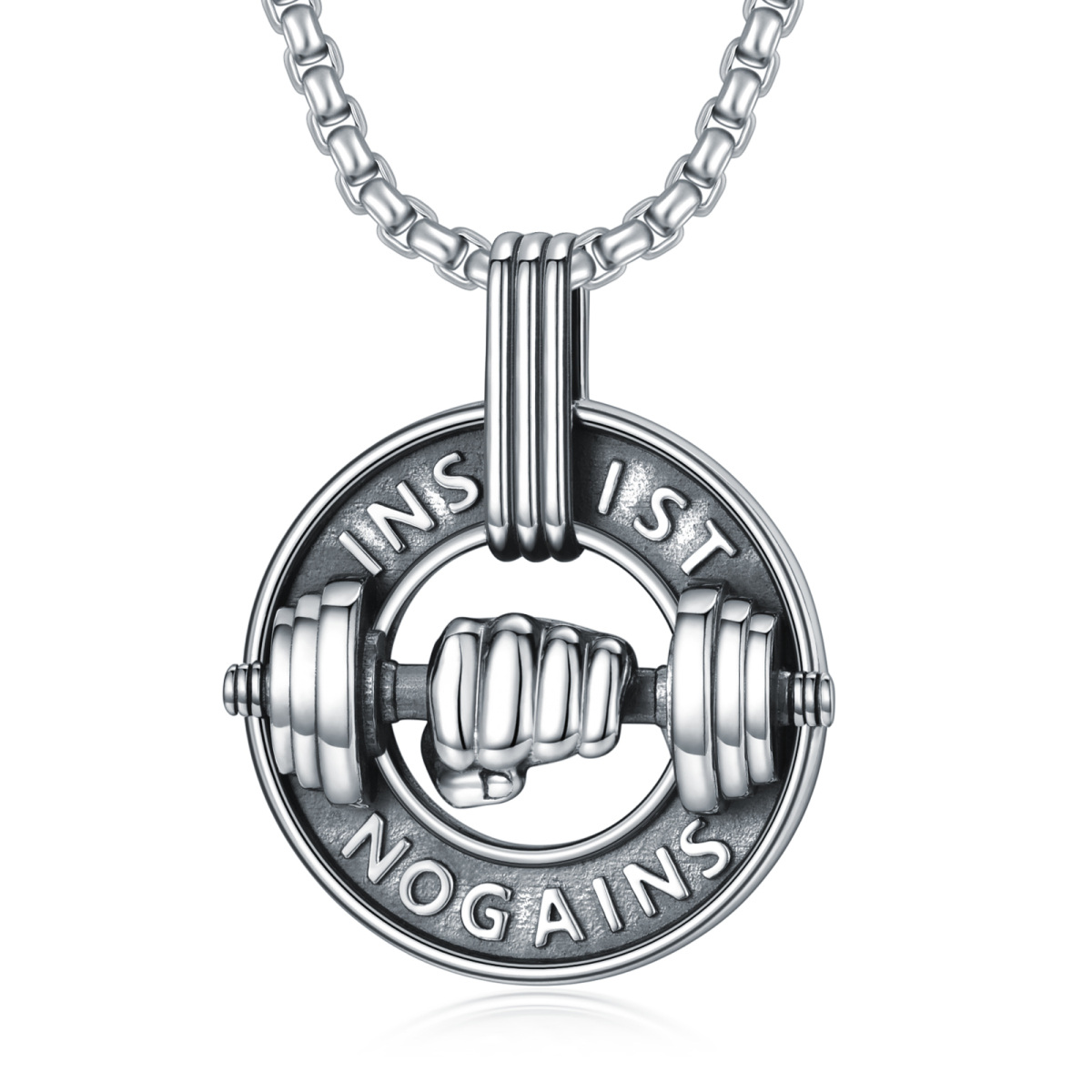 Sterling Silver with Black Rhodium Dumbbell Pendant Necklace for Men-1