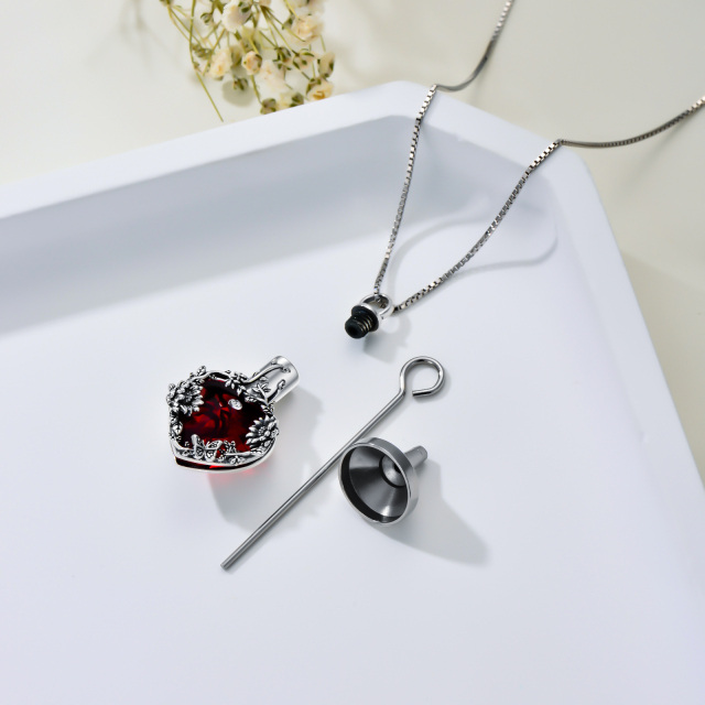 Sterling Silver Heart Shaped Crystal Sunflower & Heart Urn Necklace for Ashes-4