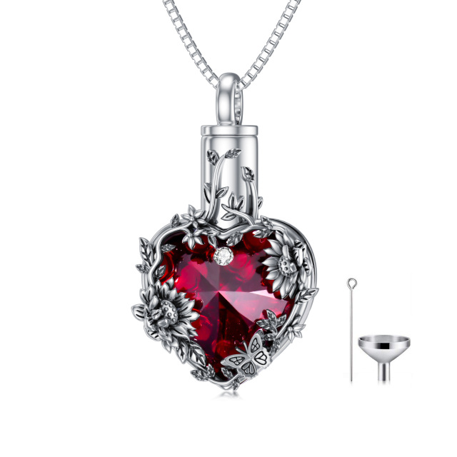 Sterling Silver Heart Shaped Crystal Sunflower & Heart Urn Necklace for Ashes-1