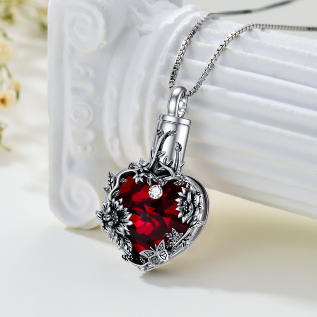 Sterling Silver Heart Shaped Crystal Sunflower & Heart Urn Necklace for Ashes-3