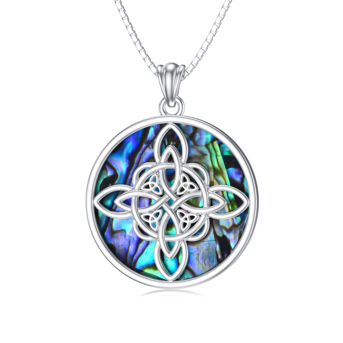 Sterling Silver Abalone Shellfish Celtic Knot & Witch Knot Pendant Necklace-1