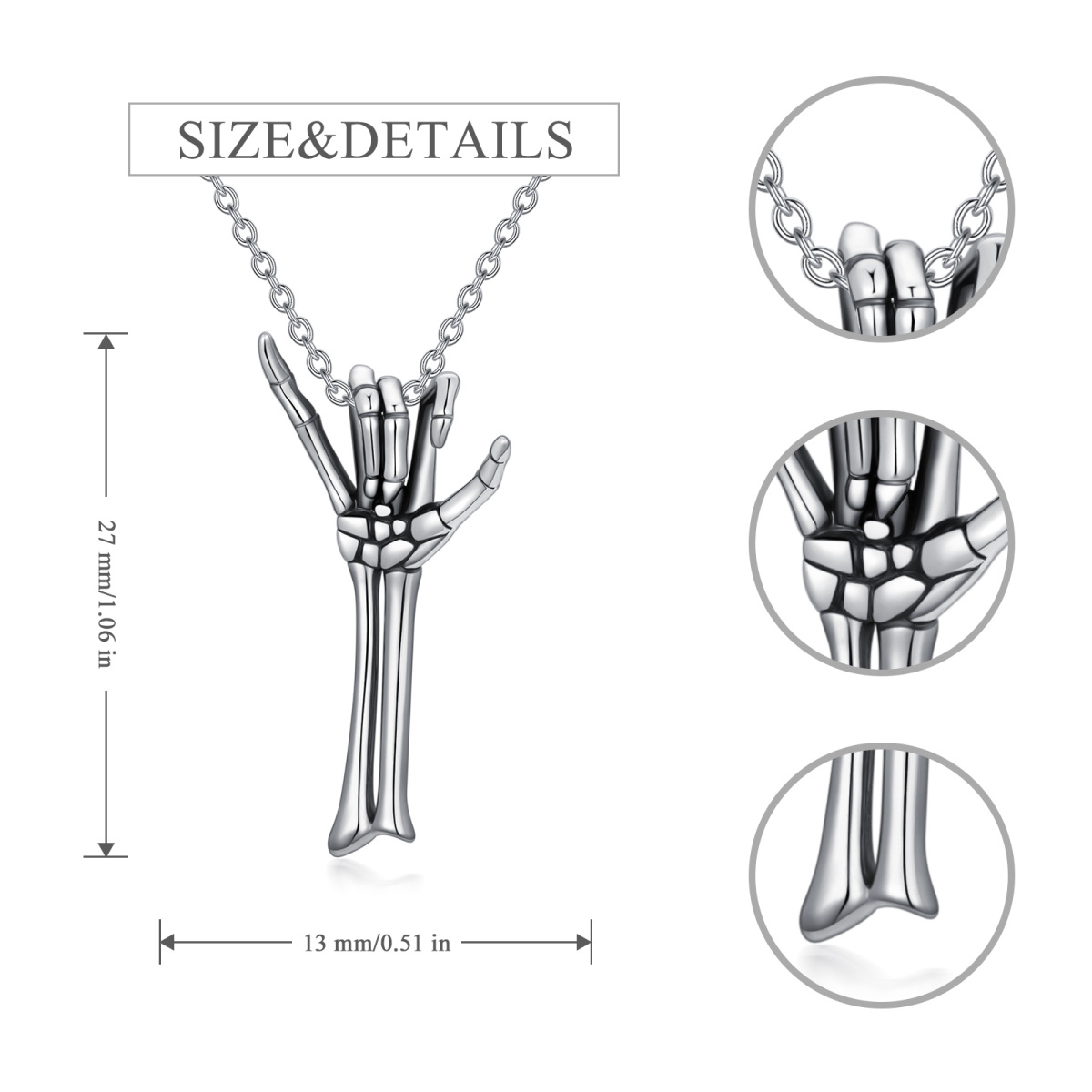 Collar de calavera de plata de ley con diseño de calavera, regalo de esqueleto para mujeres amantes góticas de Halloween-5
