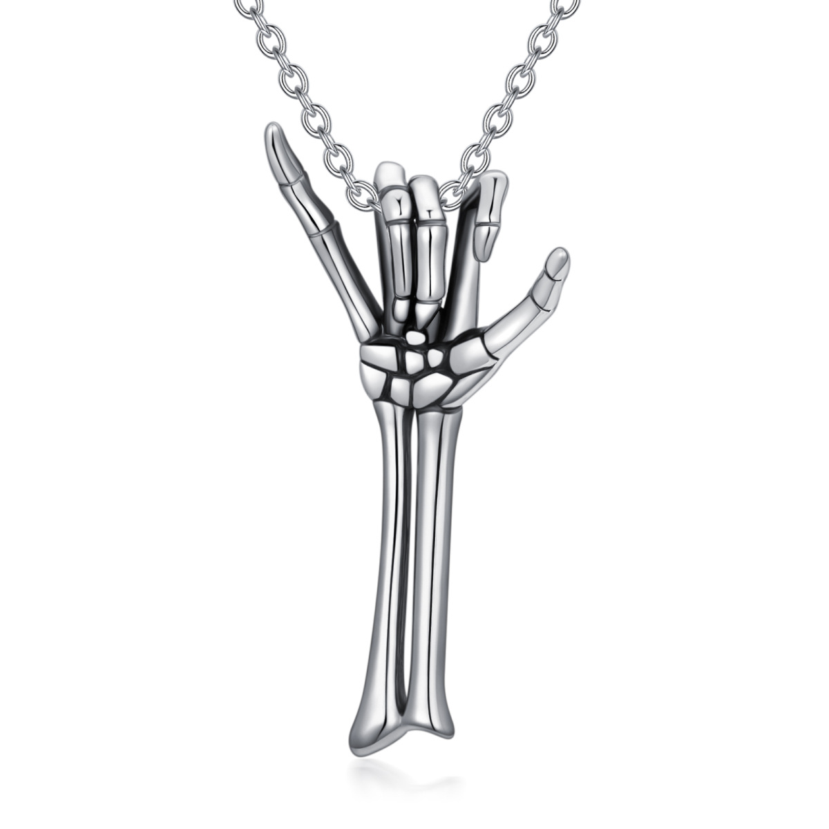 Collar de calavera de plata de ley con diseño de calavera, regalo de esqueleto para mujeres amantes góticas de Halloween-1