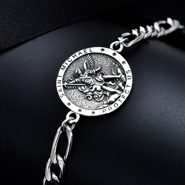 Bracelet en argent sterling avec pendentif Saint Michael Curb et mot gravé pour hommes-2
