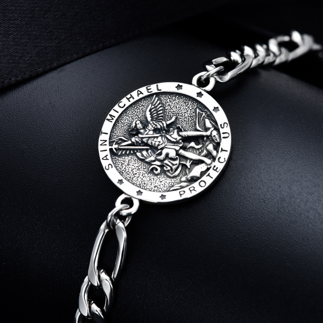 Sterling Silber Saint Michael Curb Kette Anhänger Armband mit eingraviertem Wort für Männer-2